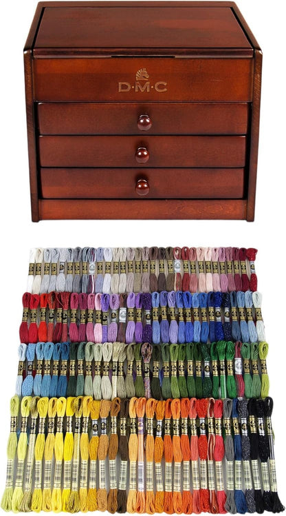 DMC wooden storage box, including 120 threads