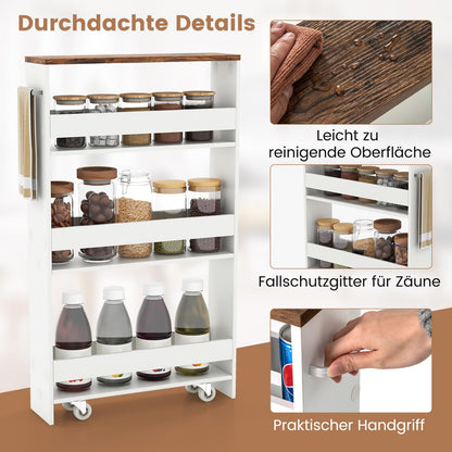 GIANTEX 13cm wide niche shelf, kitchen shelf kitchen cabinet kitchen trolley, niche cabinet niche trolley on wheels, bathroom shelf rolling cart wood 4 tiers, slim shelf for kitchen, 47.5 x 13 x 80.5 cm