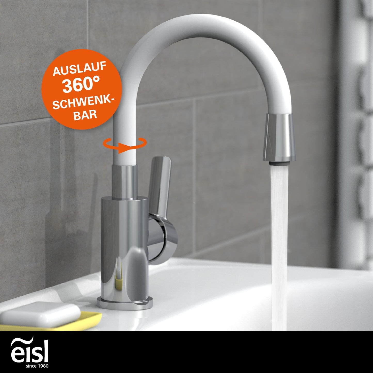 EISL Basin Mixer FLEXO, flexible spout in white, bathroom faucet, adjustable tap for bathroom, NI075FLCRW
