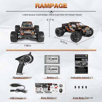 HAIBOXING Remote Control Car 4WD RC Car 36 km/h High Speed 1/18 Monster Truck 2.4GHz All Terrain Waterproof Racing Car Off-Road Vehicle, Crawler Toy Gift for Kids Adults