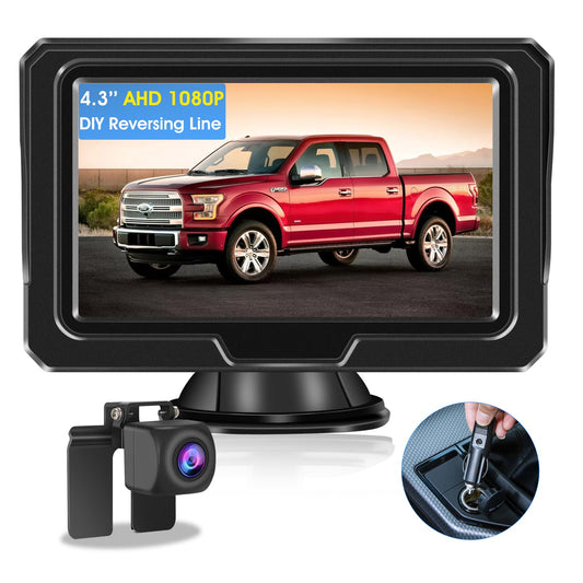 Vtopek AHD 1080P Backup Camera Kit with 4.3" Monitor 5 Backup Lines IP68 Waterproof Night Vision Rear View Camera Retrofit 6M Cable Rear Camera Parking Assistance for Motorhome Truck RV