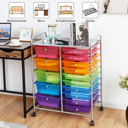 GOPLUS rolling cart with 15 stackable drawers, color options, utility cart household trolley storage cart bathroom cart shelf cart (Colorful)