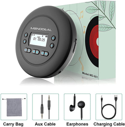 MONODEAL Portable CD Player Bluetooth, Rechargeable Discman for car and kids, Anti-Skip, compact with headphones