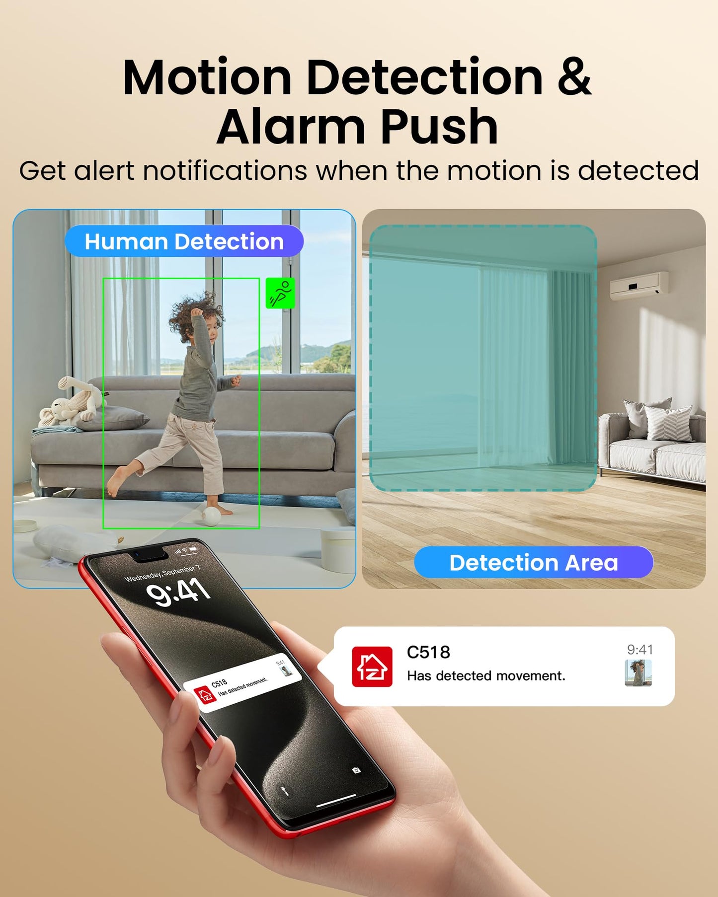 ZOSI 2K WiFi Indoor Surveillance Camera, 360° Rotatable Camera for Baby, 2.4/5GHz WiFi, AI Person Detection, Auto-Tracking, One-Touch Call, C518.