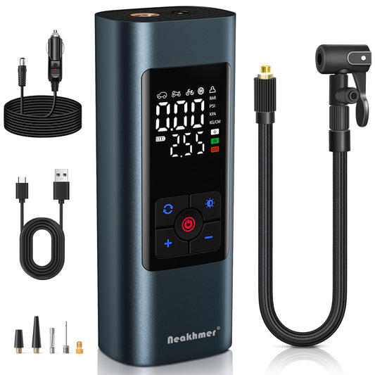 Neakhmer Mini Compressor Battery Air Pump: 150PSI electric air pump with deflate function - Portable pump for car motorcycle bicycle
