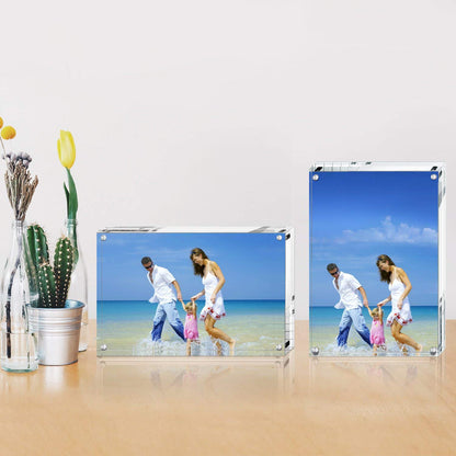 AMEITECH 13x18 cm acrylic photo frames, magnetic picture frames, 10 + 10 MM thick stands for desk or table, clear - 5 pack