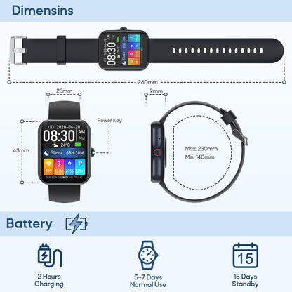 Women's smartwatch, fitness tracker 1.83 Full Touchscreen fitness watch for women, 37 sports modes activity tracker, pedometer, heart rate monitor, men's smartwatch with phone function for Android iOS.
