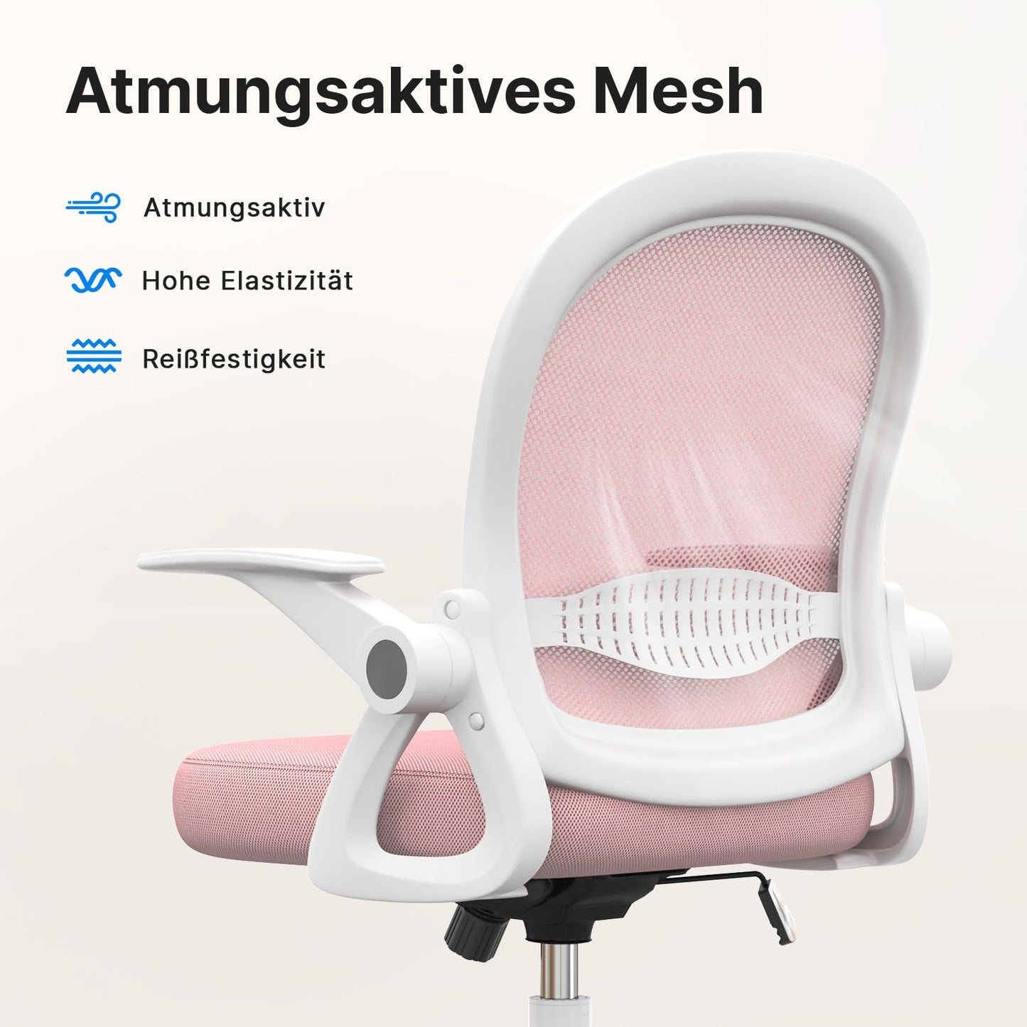Rattan tree Ergonomic Office Chair, Desk Chair with Breathable Backrest, Height Adjustable, Mesh Chair with Foldable Armrests, Computer Chair, 360° Swivel Chair for Office, Home, Pink.