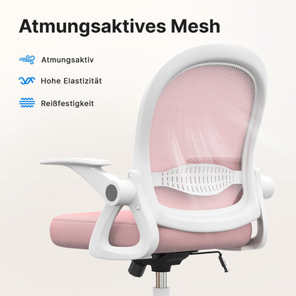 Rattan tree Ergonomic Office Chair, Desk Chair with Breathable Backrest, Height Adjustable, Mesh Chair with Foldable Armrests, Computer Chair, 360° Swivel Chair for Office, Home, Pink.