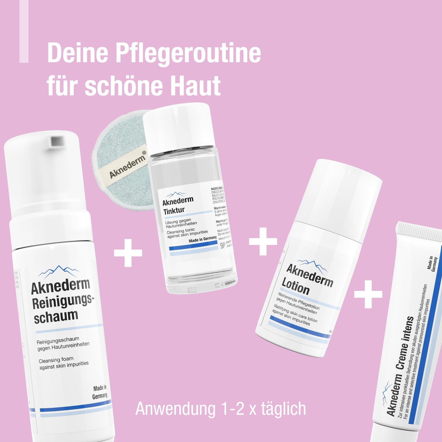 aknederm Premium Set intense for normal skin - set with tincture/cleansing foam/lotion/cream intense & cleansing pads - natural skincare set - ideal for acne treatment 230ml