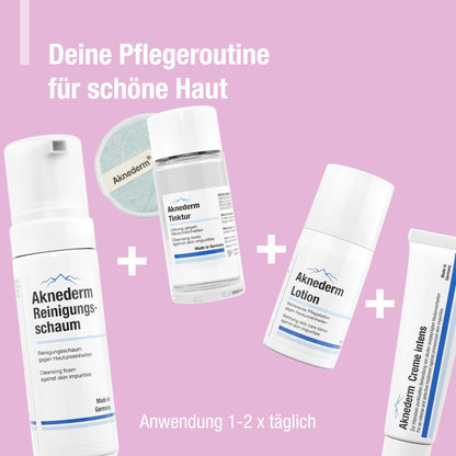 aknederm Premium Set intense for normal skin - set with tincture/cleansing foam/lotion/cream intense & cleansing pads - natural skincare set - ideal for acne treatment 230ml
