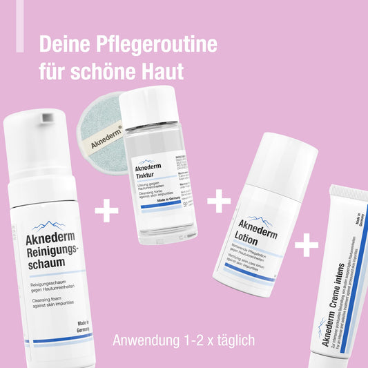 aknederm Premium Set intense for normal skin - set with tincture/cleansing foam/lotion/cream intense & cleansing pads - natural skincare set - ideal for acne treatment 230ml