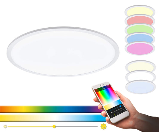 EGLO connect LED ceiling light SARSINA-C Panel, Smart Home ceiling lamp, Material: Aluminum, plastic, Color: White, Ø 80 cm, incl. remote control, dimmable, adjustable white tones and colors