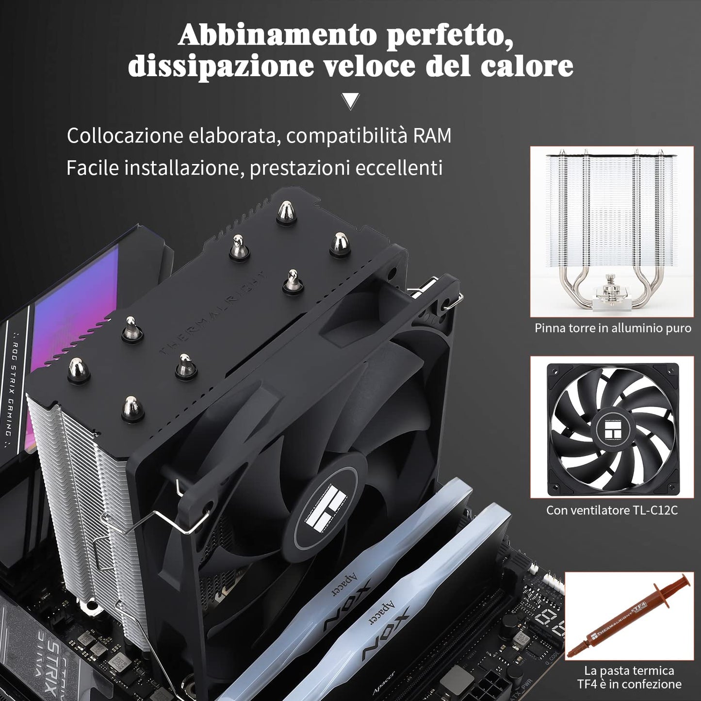 Thermalright Assassin X 120 SE CPU air cooler, AX120 SE, 4 Heatpipes, TL-C12C PWM Silent Fan CPU cooler with S-FDB bearing, for AMD AM4/AM5 Intel 1700/1150/1151/1200