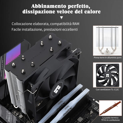 Thermalright Assassin X 120 SE CPU air cooler, AX120 SE, 4 Heatpipes, TL-C12C PWM Silent Fan CPU cooler with S-FDB bearing, for AMD AM4/AM5 Intel 1700/1150/1151/1200