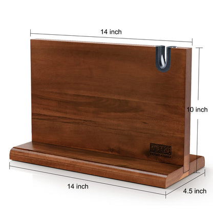 HOSHANHO Magnetic Knife Block with Sharpener, Double-Sided Strong Magnetic Knife Holder, Natural Acacia Wood Magnetic Knife Holder for Kitchen