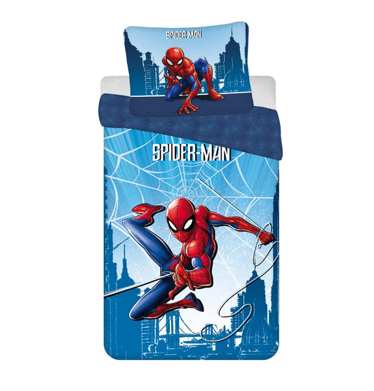 Jerry Fabrics Kids Bedding Set Reversible Spider-Man City Spider Webs Blue, Duvet Cover 140x200 cm, Pillowcase 70x90 cm, 100% Cotton, Multicolored, 23BS233