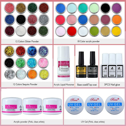 Acrylic Nail Kit with acrylic powder liquid and basic acrylic nail art tools nail DIY decoration acrylic nails starter kit gift box set