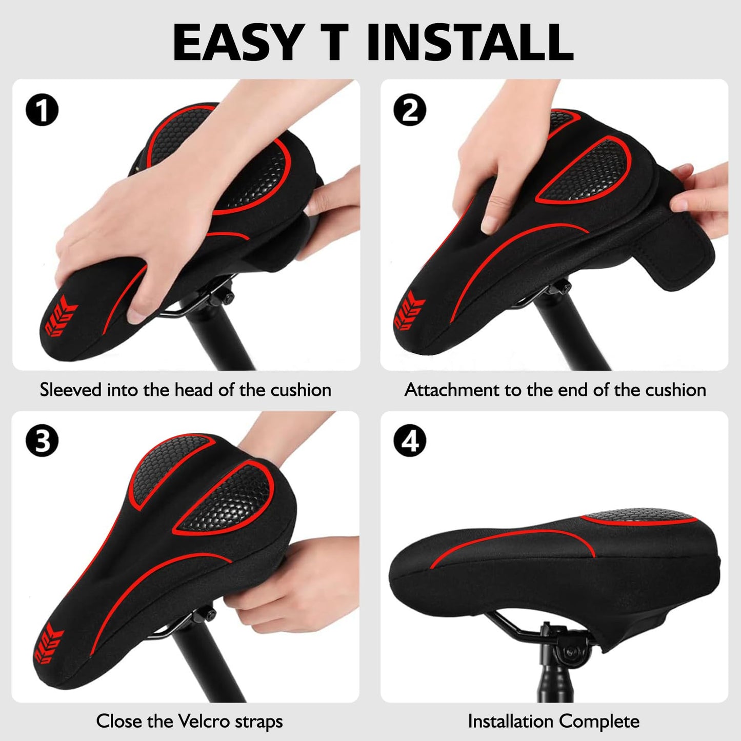 auvstar Bike Seat Cover, Bicycle Saddle Cushion, Ergonomic Gel Bike Saddle Cover for Women/Men, Seat Cover with Rain Protection, Bike Gel Cover Seat Cushion Saddle Protection Soft (Red)