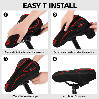 auvstar Bike Seat Cover, Bicycle Saddle Cushion, Ergonomic Gel Bike Saddle Cover for Women/Men, Seat Cover with Rain Protection, Bike Gel Cover Seat Cushion Saddle Protection Soft (Red)
