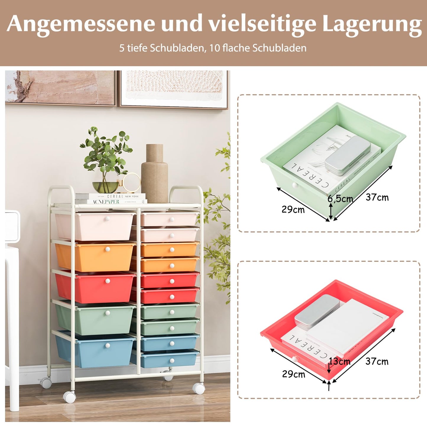 GOPLUS rolling cart with 15 stackable drawers, choose your color. Perfect for organizing your home, bathroom, or office.