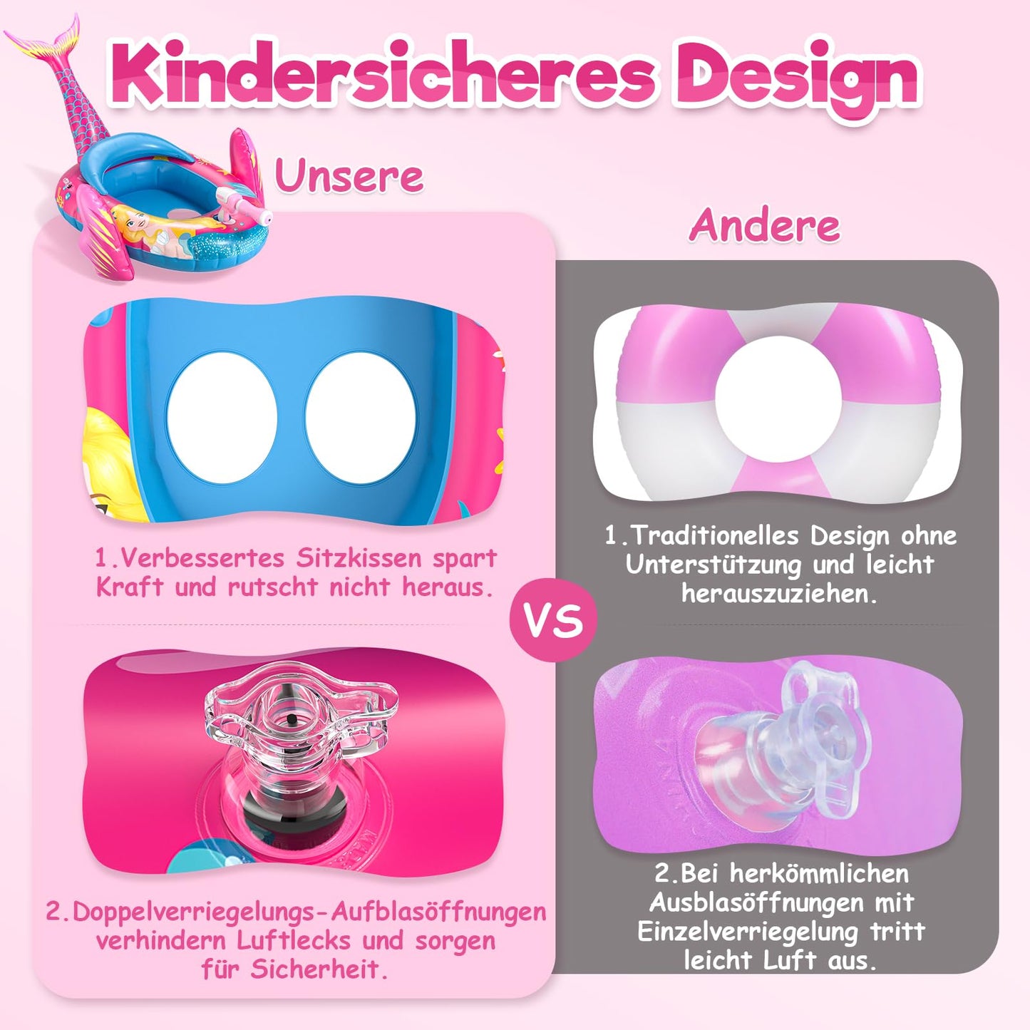 Sunrad kids swimming ring with water gun, inflatable mermaid swim ring, kids inflatable boat swim ring, swim aid kids swim seat for toddlers aged 3-10 years.