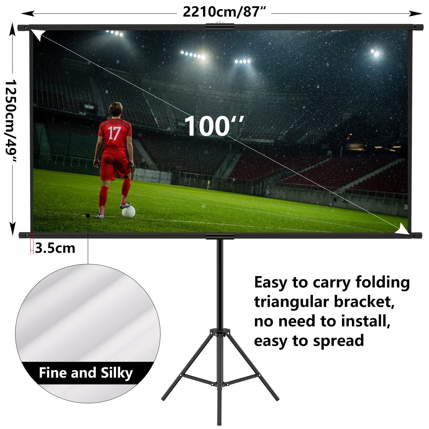Will Canvas Projector Screen With Stand 100 Inch, 16:9 HD Retractable, Portable Projector for Home Theater, Office, School, Presentation