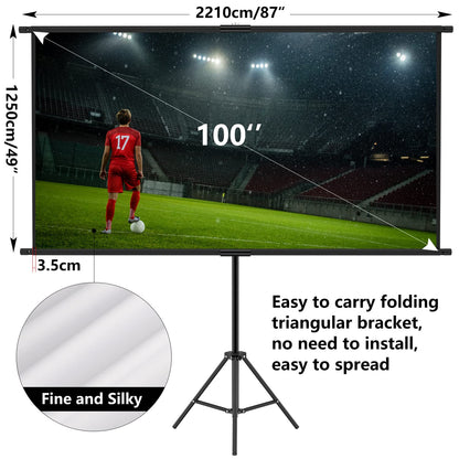 Will Canvas Projector Screen With Stand 100 Inch, 16:9 HD Retractable, Portable Projector for Home Theater, Office, School, Presentation
