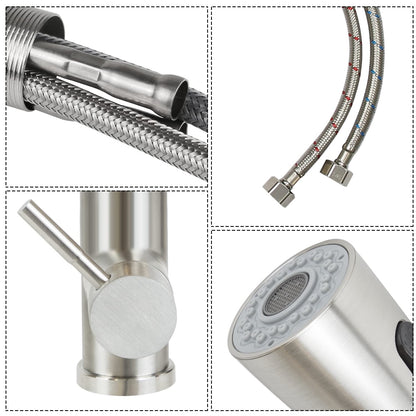 Kitchen faucet high pressure - faucet with spray sink mixer tap pull-out 360° swivel stainless steel dual function kitchen tap - brushed nickel.