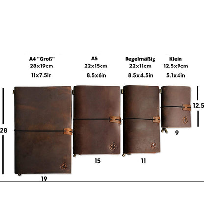 WANDERINGS Leather Travelers Notebook - Refillable journal made of genuine leather. Ideal for writers, poets, travelers, and as a diary. Includes blank inserts.