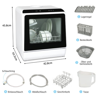 YU YUSING Mini Dishwasher Countertop Dishwasher with 5+1 programs, Small Dishwasher for 4 place settings with/without water connection, 5L water tank, Touch Control, LED display, for home office camping
