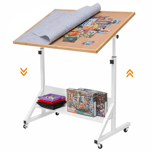 Tektalk puzzle table with angle and height adjustment, puzzle board with cover, tiltable puzzle easel with table legs, enclosed with 4 rolling wheels, for up to 1500 pieces of puzzles.