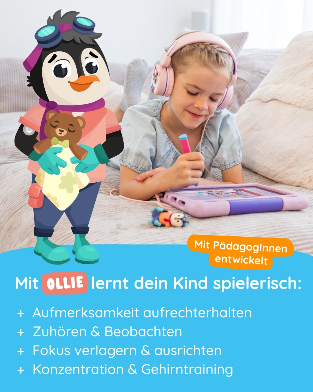 Edurino figure Ollie, attention & concentration for ages 4+ including app | Innovative digital learning game | Maintain attention | Listening & observing | Concentration & brain training