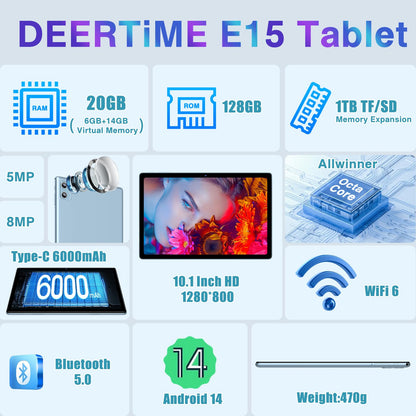 2025 Latest Tablet 10 Inch Android 14 Tablets, 20GB RAM+128GB ROM/TF 2TB, WLAN 6, 5G+2.4G WLAN,8-Core,WideVine L1,1280*800 FHD IPS,6000mAh,8MP+5MP,BT5.0,GMS Tablet With Keyboard and Mouse - Blue