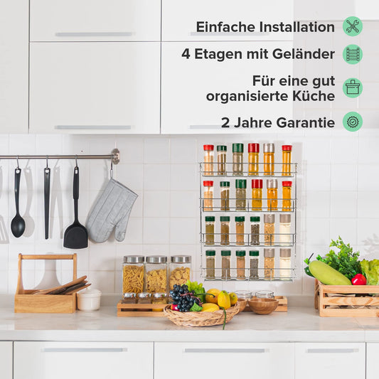 Copa Spice Rack Cabinet Door 4-Layer Chrome - Spice Organizer Hanging - Wall Spice Rack for 4x8 Spice Jars - Hanging Spice Stand - Spice Rack Kitchen Cabinet - Kitchen Shelf 50x40.5x6cm
