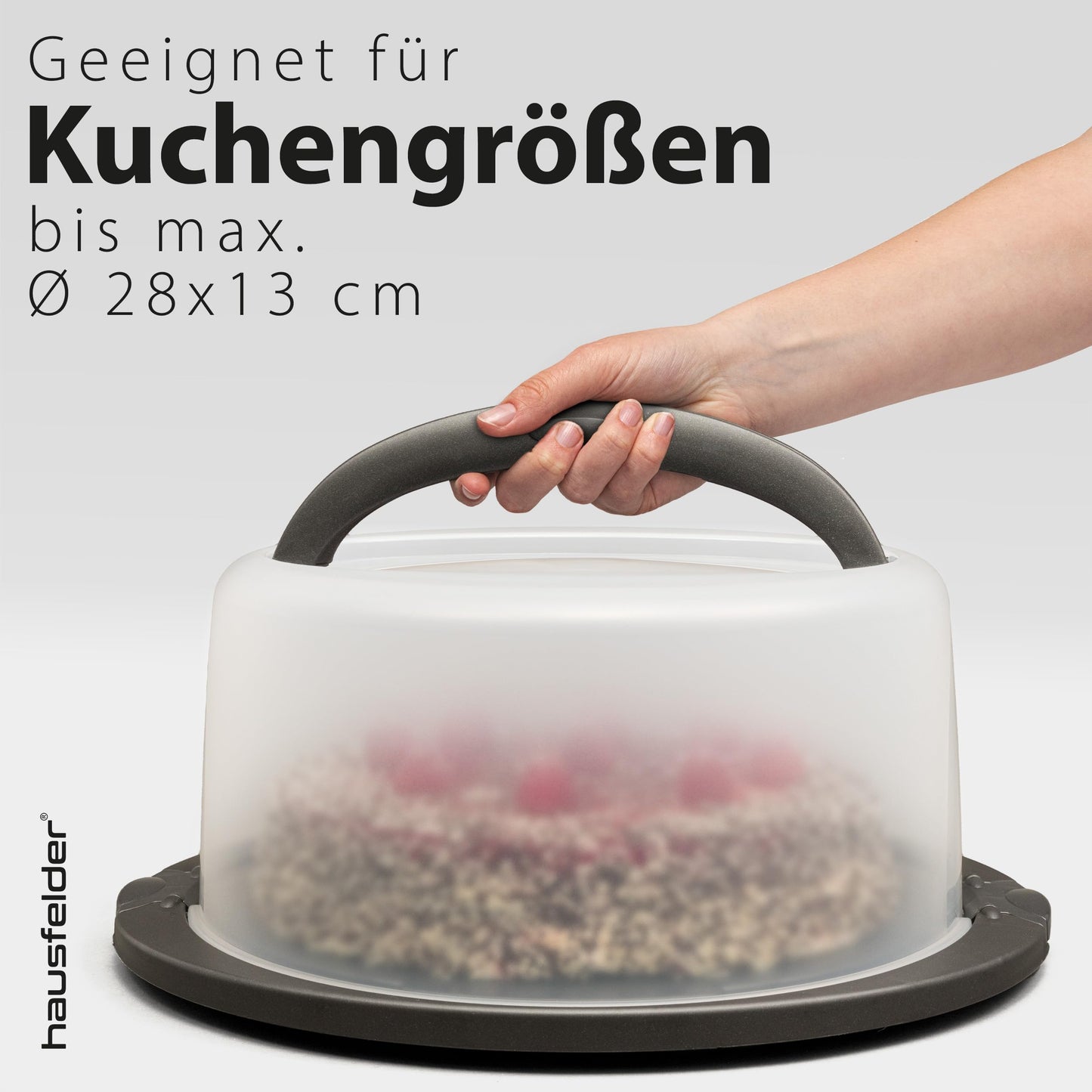 Household cake transport box round, cake transport box with lid and handle, cake dome 33 cm diameter, height 16 cm.