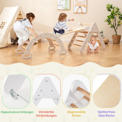 COSTWAY climbing triangle with slide, climbing arch, including double-sided ramp, for climbing, sliding and rocking, 4 in 1 climbing frame indoor from 1 year (White)