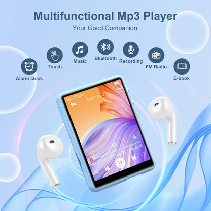 ZAQE 64GB MP3 Player Bluetooth 5.3 Stable, 2.4" Touchscreen MP3 Bluetooth Portable, HiFi Mp3 Player with Speaker, FM Radio, Voice Recorder, Includes Headphones, Supports up to 128GB (Blue)