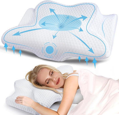 GOXIFACA Orthopedic Pillow, Memory Foam Ergonomic Pillow, Neck Support Pillow for Neck Pain, for Back and Side Sleepers, Improve Sleep Quality, 60 * 35 * 10/12cm