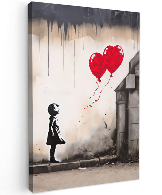 MuchoWow© canvas print 40x60 cm Bedroom Wall Art Living Room Modern Wall Decor Gallery Wall Gift Banksy - Street Pop Art - Art - Girl - Balloons - Heart - Gray