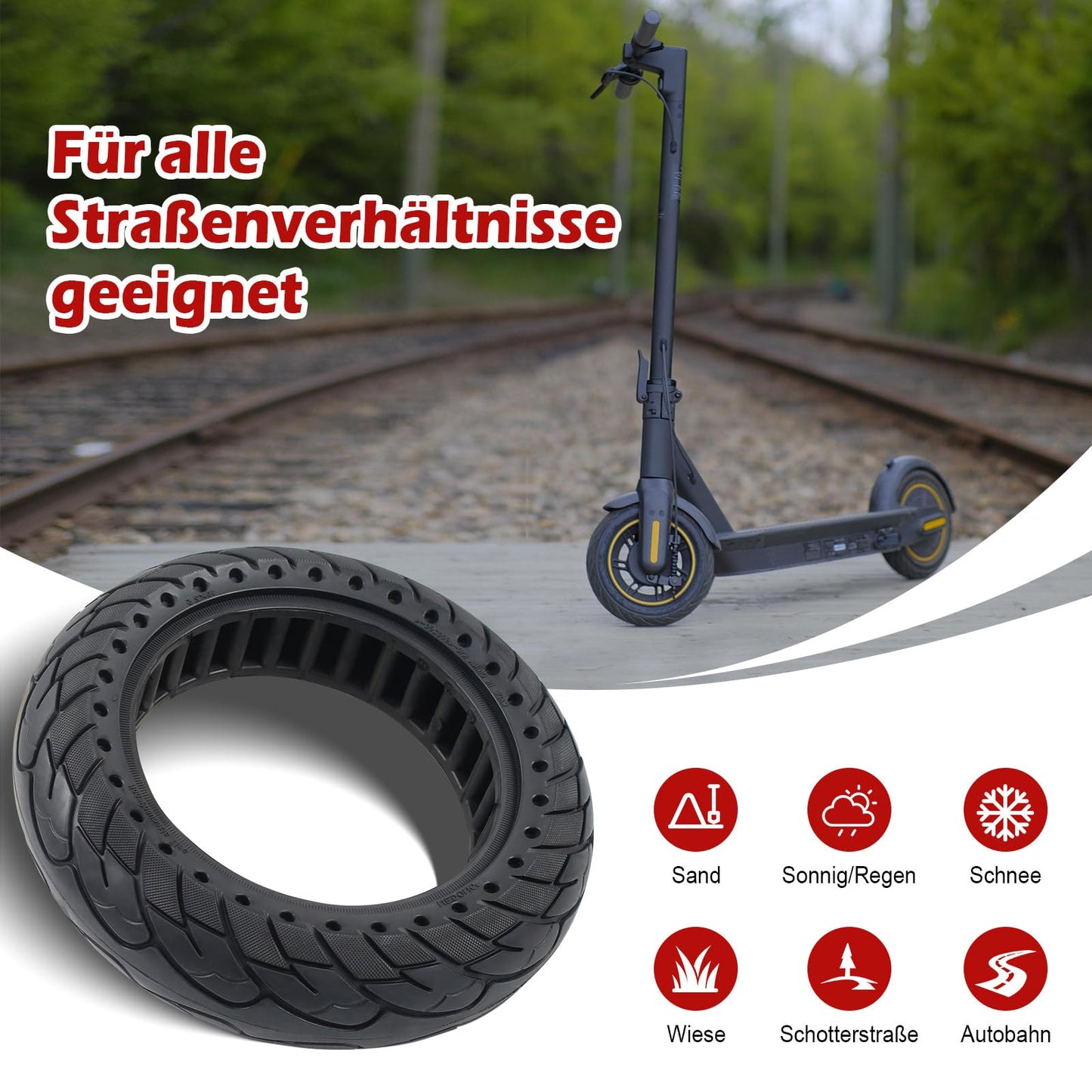 MaxEarn 2 pieces 10 x 2.5 solid rubber tires 60/70-6.5, E-scooter solid tires 10 inches, electric scooter replacement tires accessory for Segway Ninebot Max G30/Max G30D/Max G30 D2.