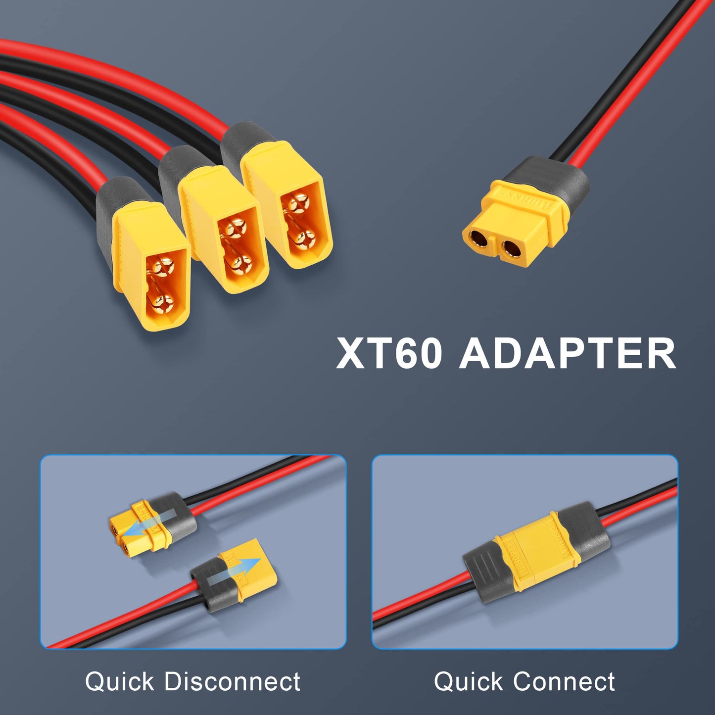 GINTOOYUN XT60 Splitter Extension Cable 1 Socket to 3 Plugs Adapter, 12AWG XT60 Power Extension Cable for Solar Panel, Solar Generator, Portable Power Station, Drone, RV, Boat, etc. (0.3M)