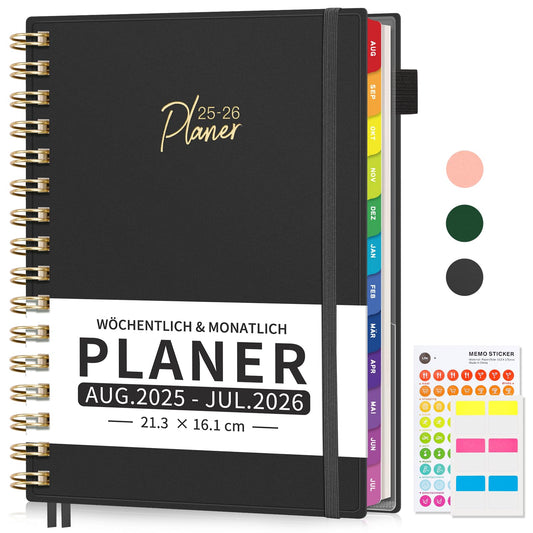 EMSHOI Calendar 2025 2026, Appointment Calendar 2025, Weekly Planner A5 with 30-minute intervals, School Planner Notebook for August 2025 to July 2026 - Black