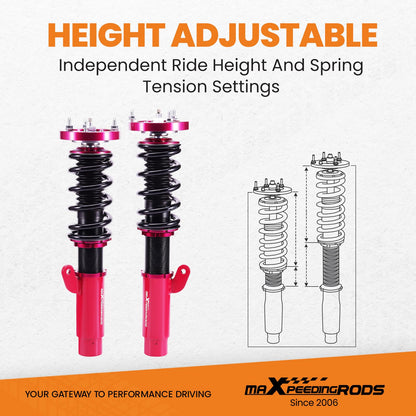 maXpeedingrods suspension coilover for E46 3 Series 98-06 adjustable hardness 320d, 330d Red.