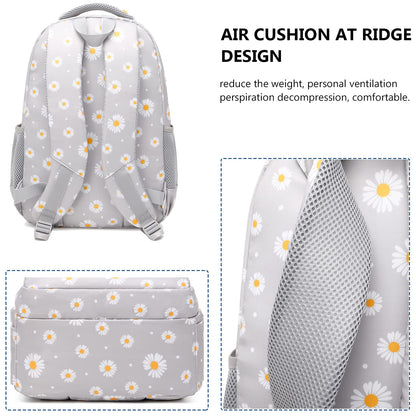 SIVENKE school backpack for girls, teenagers, and women. Daisy design set includes backpack, lunch bag, and pencil case for school and leisure.