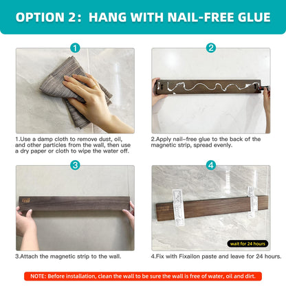 FINDKING Magnetic Knife Strip made of Ash Wood, Magnetic Kitchen Utensil Holder for Wall and Fridge, No Drilling, 30CM (Dark Brown, No Knives)