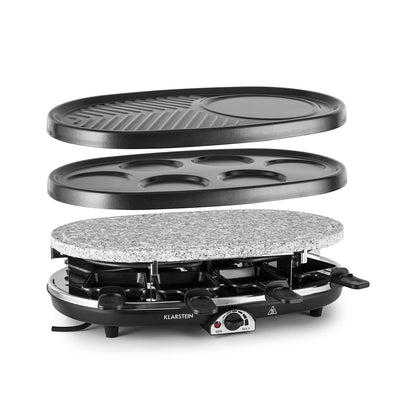 Klarstein Steaklette All-U-Can-Grill Raclette - 1500 watts, 8 people including pans, continuously adjustable temperature, 4-in-1, without coaster and wooden spatula.