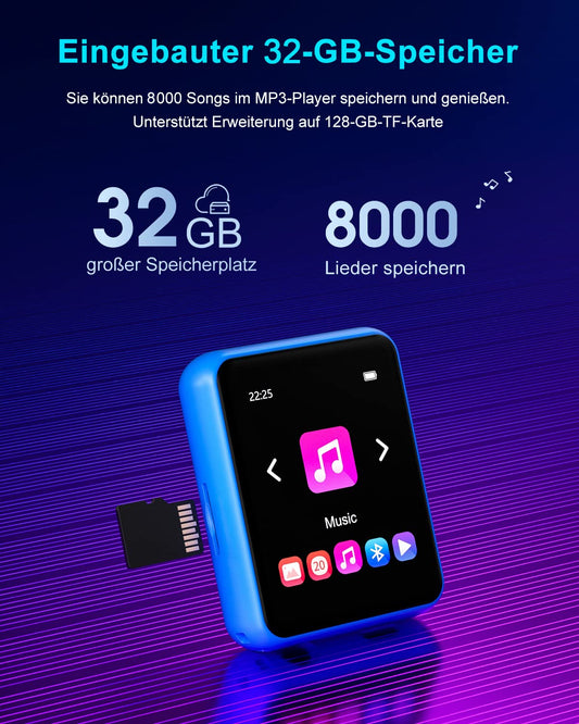 32GB MP3 Player Bluetooth 5.0 with Full Touchscreen, Lossless HiFi Music Player with Metal Case, FM Radio, Speaker, Line-in Recording, Supports up to 128GB