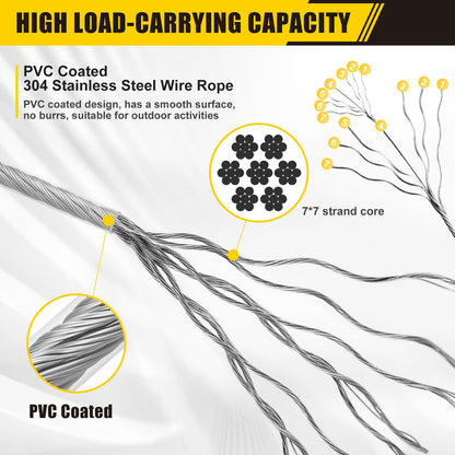 UPDOKIT 62pcs Stainless Steel Wire Rope Set, 50m Wire Rope for climbing plants, 2mm Steel Rope Coated Set with eyes, Rope Tensioner, Wire Rope Clamp for trellis, fences, and DIY projects.