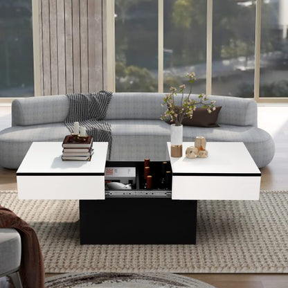 VOWNER Coffee Table, Modern Coffee Table, Extendable Desk, Living Room Table with 2 Storage Spaces, High Gloss Finish, Living Room Table 129 x 58 x 40 cm (White)